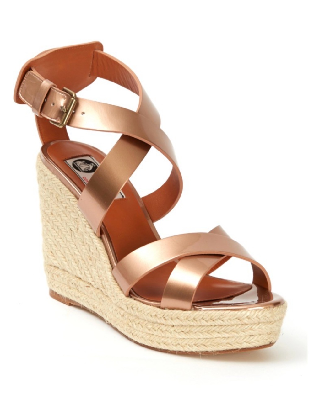 Lanvin Rose Gold Leather Espadrille Wedge Sandals